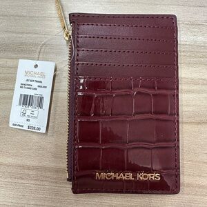 MICHAEL KORS JET SET TRAVEL MEDIUM TZ CARD CASE IN OXBLOOD CROCODILE NWT
